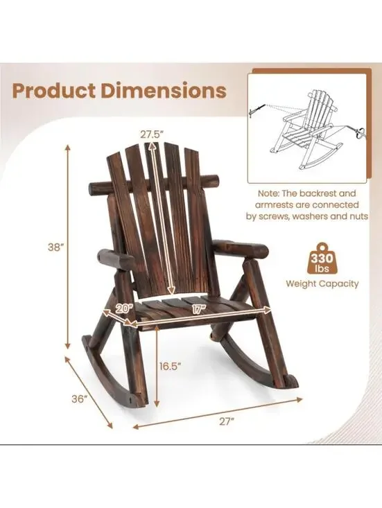 Rustic Wooden Rocking Chair - Open Box - Picture 2 of 3